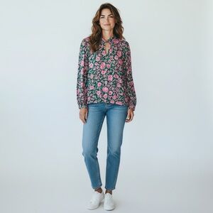 ESQUALO Pink and Green Floral Blouse  long sleeve size14